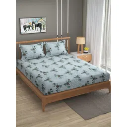 Florida Green Floral 120 TC Flat Cotton Queen Bedsheet with 2 Pillow Covers-picture-21