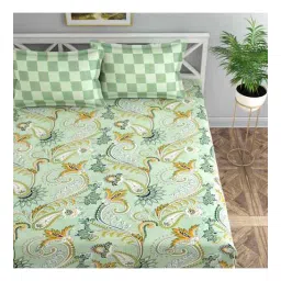 florida Green Floral 144 TC Cotton King Fitted Bedsheet Bedsheet 2 Pillow Prime Collection-picture-21