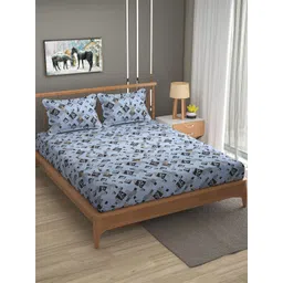 Florida Grey & Black Geometric 120 TC Flat Pure Cotton Queen Bedsheet With 2 Pillow Covers-picture-39