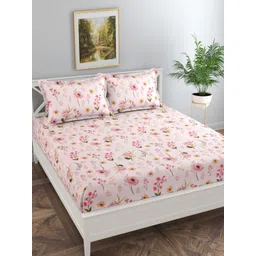 Florida Pink & Yellow Floral Bedsheet with 2 Pillow Covers-picture-36