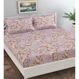 florida Pink Floral 130 TC Poly Cotton Queen Sized Bed Sheets with 2 Pillow Covers-picture-31