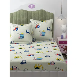 Florida Sea Green & Yellow Graphic 180 TC King Bedsheet with 2 Pillow Covers-picture-18