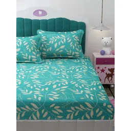 Florida Teal & White Floral 180 TC King Bedsheet with 2 Pillow Covers-picture-28