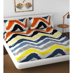 Yellow Geometric 160 TC Poly Cotton King Size Fitted Bedsheet With 2 Pillow Covers by Florida-picture-40