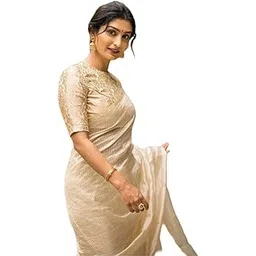 flosive Women's Kanjivaram Off White Soft Silk With Jaquard Border & Weaving Saree-picture-37
