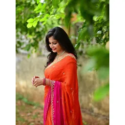 FLOURIOUS Ombre Beads and Stones Pure Chiffon Saree-picture-21