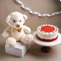 FlowerAura Delicious Fresh 500 Gram Red Velvet Cake With Cute Teddy Bear Valentine's Day Gifts For Girlfriend, Boyfriend, Husband & Wife (Same Day Delivery)-picture-23