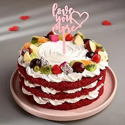 FlowerAura Delicious Fresh Romantic Red Velvet Fruit Cake With Topper For Birthday & Anniversary Cake, Valentine Day Cake For Boyfriend, Girlfriend, Husband & Wife (Same Day Delivery) (0.5Kg)-picture-12