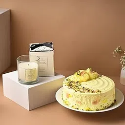FlowerAura Delicious Silky Smooth Fresh 500g Rasmalai Cake With Flavourful Glass Candle For Valentine's Day Gift, Birthday Gift, Anniversary Gift & Mother's Day Gift (Same Day Delivery)-picture-17