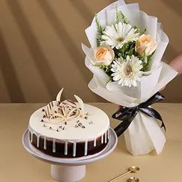 FlowerAura Premium Combo of Fresh Live 2 Gerbera & 2 Roses Flower Bouquet With Delicious 500g Black Forest Cake For Birthday | Anniversary | Valentine's Day | New Year | Christmas (Same Day Delivery)-picture-38
