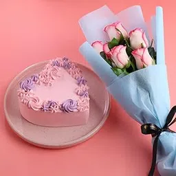 FlowerAura Premium Combo of Fresh Live 3 Pink Roses Flower Bouquet With Delicious 500g Heart Shape Choco Cake For Birthday | Anniversary | Valentine's Day | New Year | Christmas (Same Day Delivery)-picture-31
