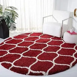 Fluffy Runner Rugs, Super Soft Shaggy Round Carpet Fuzzy Long Fur Rug for Bedroom Living Room Dorm, Plush Kids Playroom Baby Girls Nursery Decor Mats (Red Ivory, Small)-picture-28