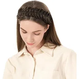 Hair Messy Braided Headband With Teeth Synthetic Hair Plaited Headband High Elasticity Braided Hair Band 1.8 Inch Hairpiece for Girls Women Beauty Accessory Brown Color-image-2