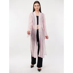 FLY STITCH Floral Printed Longline Chiffon Open Front Shrug-picture-11