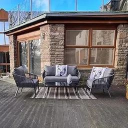 Flying Arrow Outdoor 4 Seater Rope Patio Furniture Sofa Set with Center Table and Side Table for Balcony, Terrace, Garden, and Backyard, Poolside All-Weather Rope Conversation Set (Grey)-picture-26