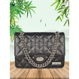 FLYING BERRY Women Black PU Structured Quilted Sling Bag With Chain Strap-picture-29