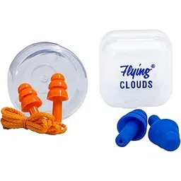 flying CLOUDS Soft Silicone Noise Reduction Ear Plugs for Sleeping, Meditation, Swimming adult and child, Combo Pack of 2 Pairs (4 units), Reusable Earmuff (blue + Orange (corded))-picture-53