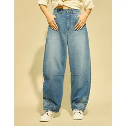 Flying Machine K-Street X Upside Down Women Baggy Fit Light Fade Stretchable Jeans-picture-38