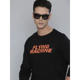 Flying Machine Men Black Brand Logo Printed Pure Cotton Pullover-picture-31