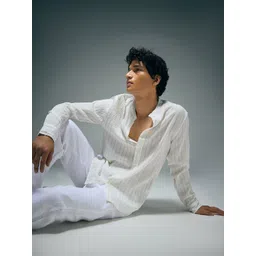 Flying Machine Men Classic Fit Vertical Striped Band Collar Casual Shirt-picture-13