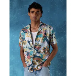 Flying Machine Men Cuban Collar Abstract Printed  Casual Shirt-picture-18