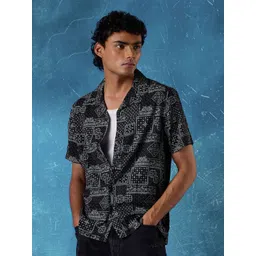 Flying Machine Men Cuban Collar Abstract Printed  Casual Shirt-picture-22