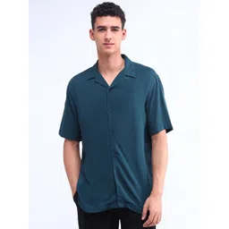 Flying Machine Men Cuban Collar Solid Cotton Casual Shirt-picture-14