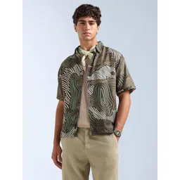 Flying Machine Men Relaxed Fit Abstract Printed Spread Collar Casual Shirt-picture-30