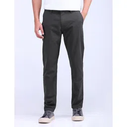 flying machine Men Slim Fit Grey Pure Cotton Trousers-picture-11