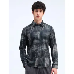 Flying Machine Men Spread Collar Abstract Printed Cotton Slim Fit Formal Shirt-picture-30