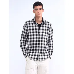 Flying Machine Men Spread Collar Checked Cotton Casual Shirt-picture-27