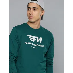 Flying Machine Men Teal Green Brand Logo Printed Pure Cotton Sweatshirt-picture-33