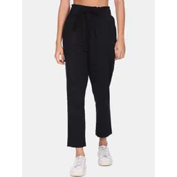 Flying Machine Women Black Solid Mid Rise Pleated Trousers-image-39