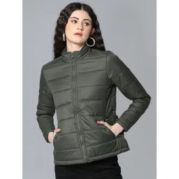 Flying Machine Women Green Solid Lightweight Padded Jacket-picture-29
