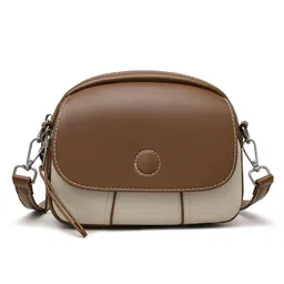 flymann Small Crossbody Handbag, Two-Tone Brown and Beige, 3 zipper compartments Vegan Leather Shoulder Bag with Adjustable Strap image 1