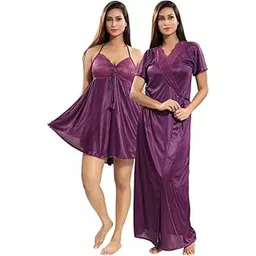flynery Womens Nightdress Nighty Two Piece Set 1 Short Nighty and 1 Gown Trendy Stylish Nightwear-picture-14