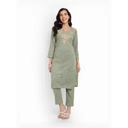 FNOCKS Women Ethnic Motifs Embroidered Regular Thread Work Kurta with Trousers-picture-16