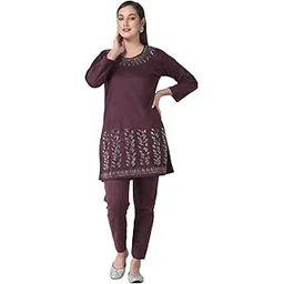 fnocks Women's Fleece Velvet Fabric Kurta Palazzo Set with Pocket-picture-47