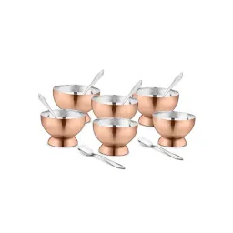 FnS Savory Rose Gold Stainless Steel Bowl & Spoon Set - Set of 12-picture-35