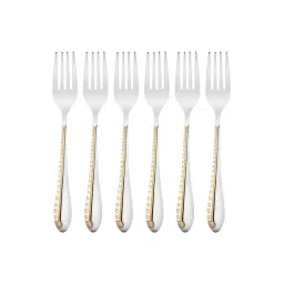 FNS Tivoli Stainless Steel 24 Karat Gold Plated on Handle Dinner Forks - Set of 6-picture-27
