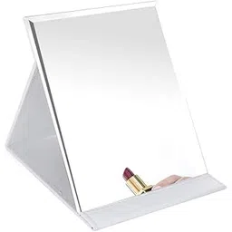 Foldable Makeup Mirror with Stand | Compact Portable Travel Vanity Mirror | PU Leather Frameless Mirror with Rounded Edge | Free-Standing Folding Tabletop Design (White)-picture-39