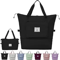 Foldable Waterproof Travel Duffel Bag – Lightweight Expandable Weekender with Wet/Dry Pocket, Carry-On Luggage Strap & Multiple Compartments (Black)-picture-36
