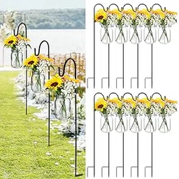 foldtier 108 Pcs/12 Sets Sunflower Mason Jar Wedding Aisle Decorating Kit Rustic Hanging Mason Jars 32" Shepherds Hooks Faux Sunflower and Baby's Breath for Wedding Ceremony Outdoor Decoration-picture-24