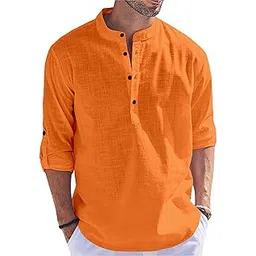 folgen set the trend Folgen® Men’s Cotton Solid Kurta | Regular Fit Short Kurta Shirt with Mandarin Collar & Full Sleeves | Casual for Men-picture-47