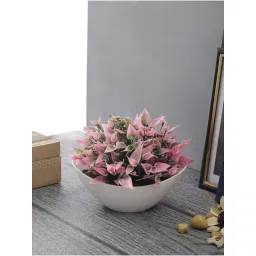 Foliyaj Green & Pink Plastic Artificial Plant With Leaves And Flowers-picture-28