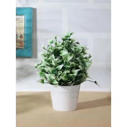 Foliyaj Green & White Plastic Artificial Plant With Leaves And Flowers-picture-15