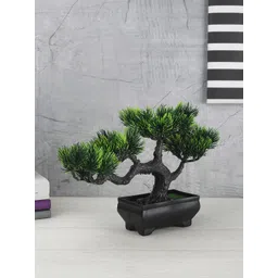 FOLIYAJ Green Artificial 4 Head Bonsai Tree With Bushy Leaves & Black Pot-picture-41