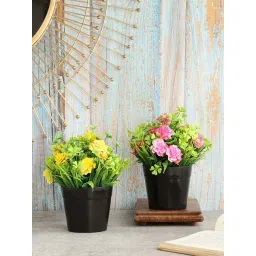 Foliyaj Multicolor Plastic Artificial Plants With Roses - Set of 2-picture-15