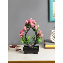 FOLIYAJ Pink Artificial U Shaped Bonsai Tree With Buds & Black Pot-picture-22