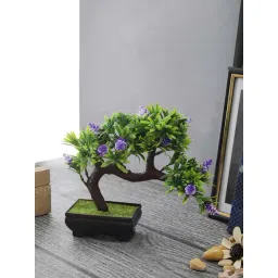 Foliyaj Purple & Green Plastic Artificial Bent Bonsai Tree With Cones-picture-20